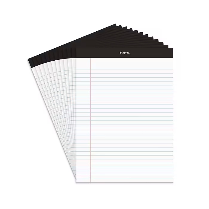 Notepads, 8.5" x 11.75", Wide Ruled, White, 50 Sheets/Pad, Dozen Pads/Pack 