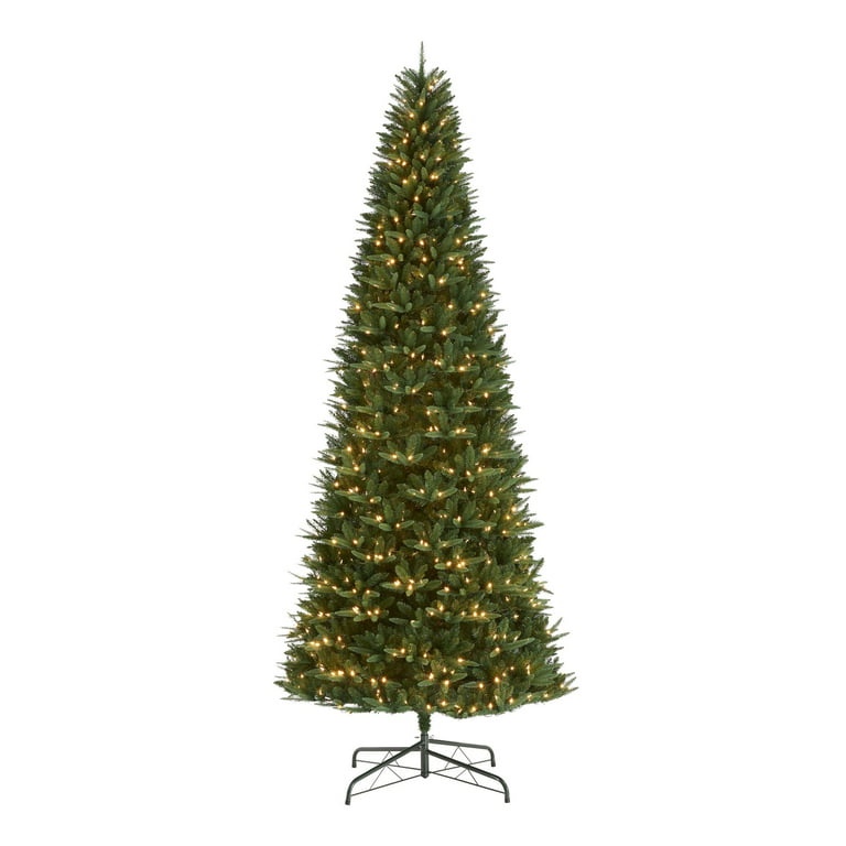 12 ft Pre-Lit Rockford Sure-Lit Pole Slim Pine Christmas Tree, 800 LED, Green, by Holiday Time