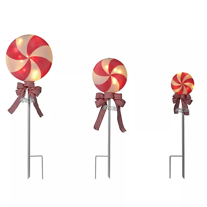 Member's Mark Pre-Lit Peppermint Pathyway Stake Lights, Set of 3