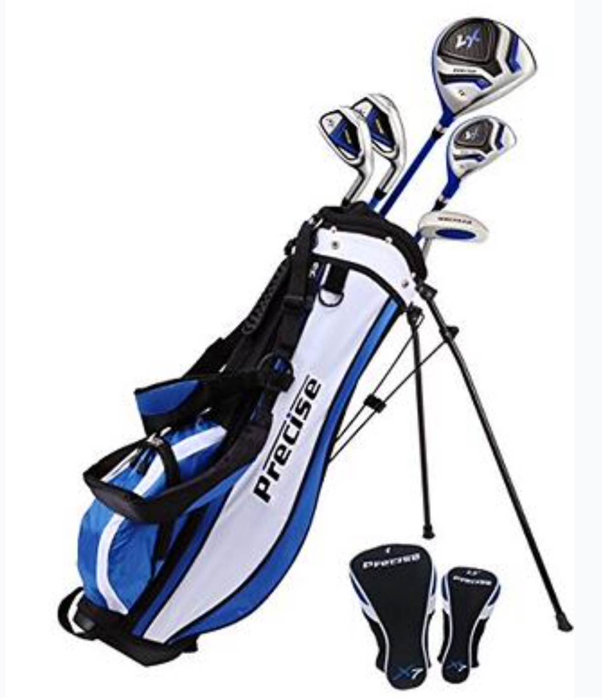 Precise Distinctive Right Handed Junior Golf Club Set for Age 9 to 12 (Height 4'4" to 5') Set Includes: Driver (15"), Hybrid Wood (22*), 2 Irons, Putter, Bonus Stand Bag & 2 Headcovers