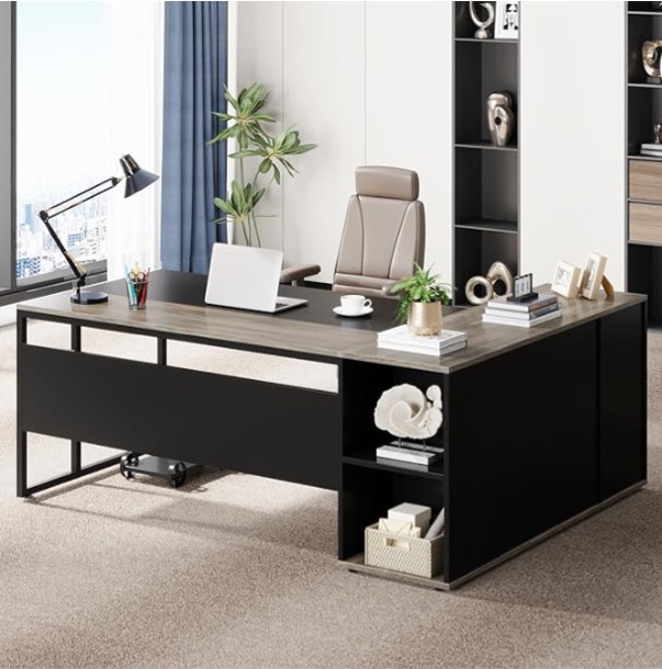 Tribesigns 71 inch Executive Desk, L Shaped Desk with Cabinet Storage