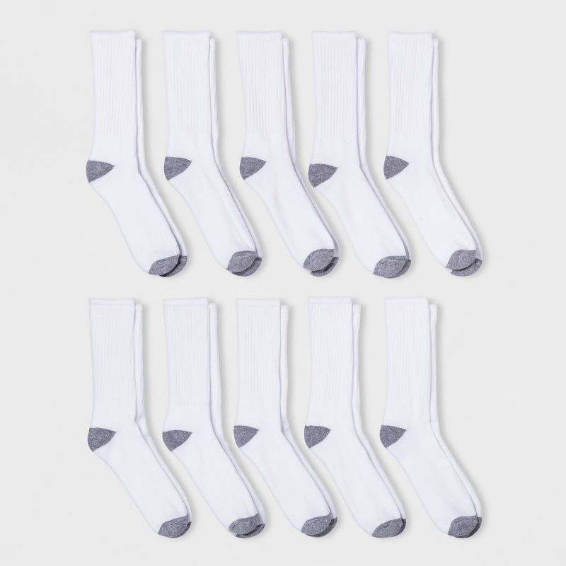Men's Antimicrobial Resistant Athletic Crew Socks 10pk - Goodfellow & Co White 6-12.