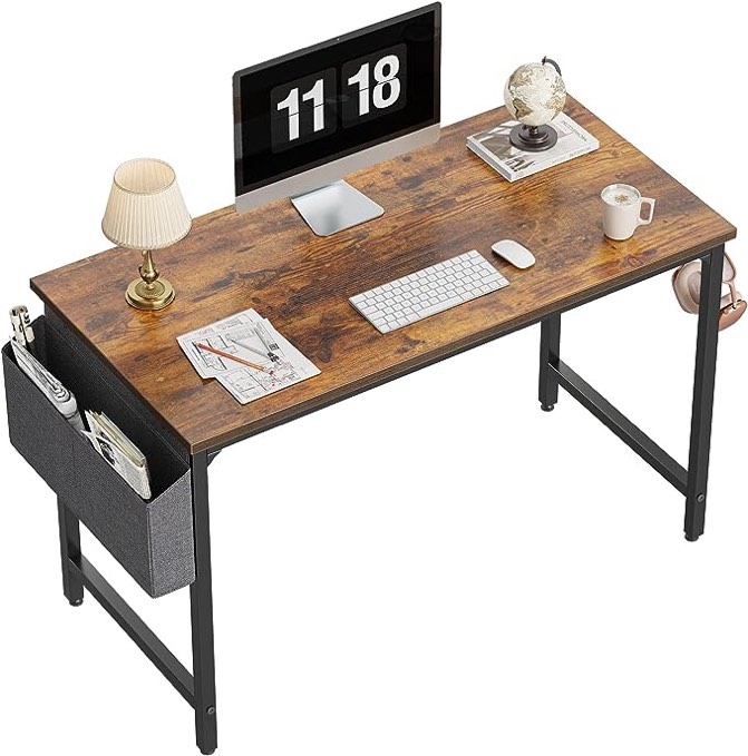 CubiCubi Study Computer Desk 47" Home Office Writing Small Desk, Modern Simple Style PC Table, Black Metal Frame, Rustic Brown