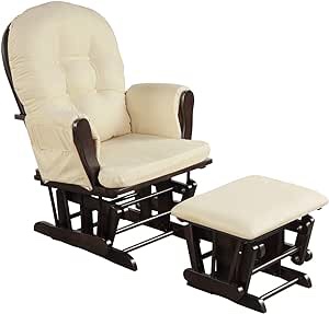 Costzon Nursery Glider with Ottoman, Upholstered Comfort Glider Rocker with Padded Cushion, Storage Pocket, Solid Wood Base, Rocking Chair Nursery for Breastfeeding, Maternity, Napping (Beige)