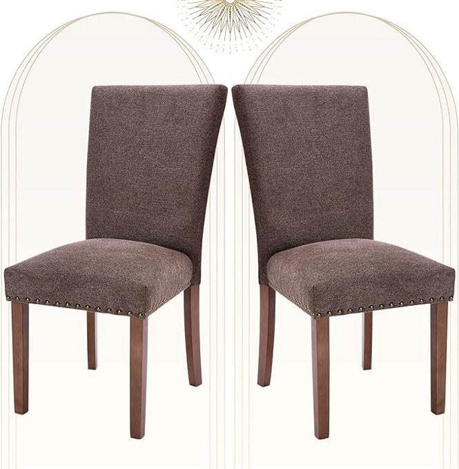colamy  Fabric Dining Chairs Set of 2, Parsons Dining Room Kitchen Side Chair with Nailhead Trim and Wood Legs - Brown