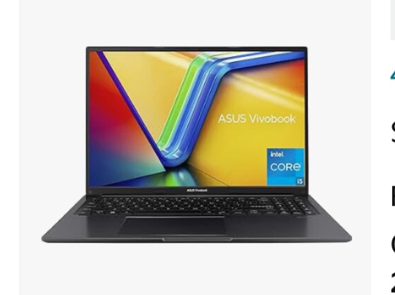 ASUS Vivobook 16 Laptop, 16” WUXGA (1920 x 1200) 16:10 Display, Intel Core i5-1335U CPU, Intel UHD Graphics, 8GB RAM, 512GB SSD, Windows 11 Home, Indie Black, F1605ZA-AS52