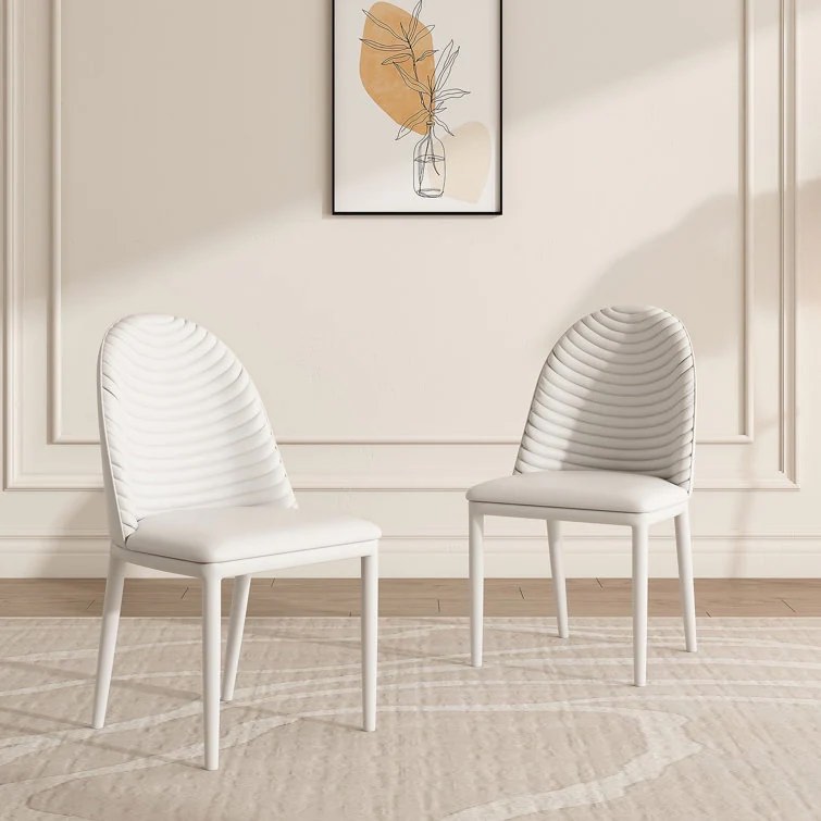 Modern Kitchen Dining Chairs Set of 2,Faux Leather Living Room Accent Chairs Home Desk with Leathered Carbon Steel Legs (White)