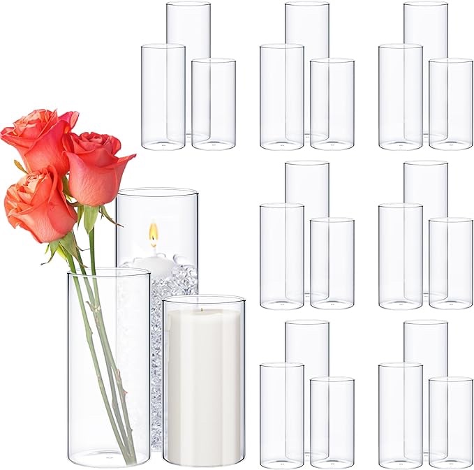 Didaey Glass Cylinder Vases Clear Glass Flowers Vase Decorative Floating Candles Holders Table Centerpieces for Wedding Party, Event, Home Office Decor, 5, 6, 8 Inch Tall, Assorted Size (36 Pcs)