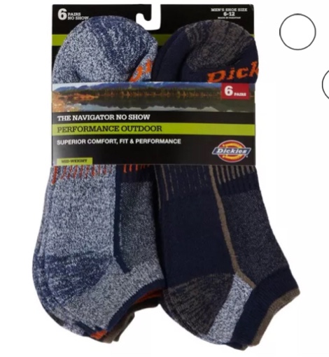 Dickies   Mens 6-Pk Performance Outdoor Midweight Footie Socks, Men’s Shoe Size 6-12
