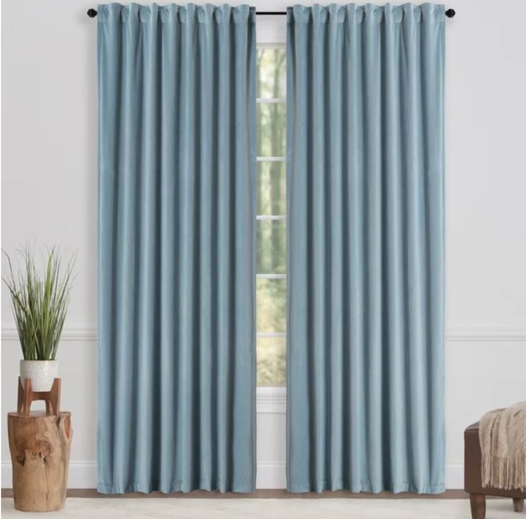 Chanasya Dusty Blue Velvet Curtains Panel Set 2 -Piece - Classy Partial Blackout Curtain Room Darkening Curtains Drapes for Living Room Bedroom - Window Treatment - 84 Inch Length Long - Slate Blue