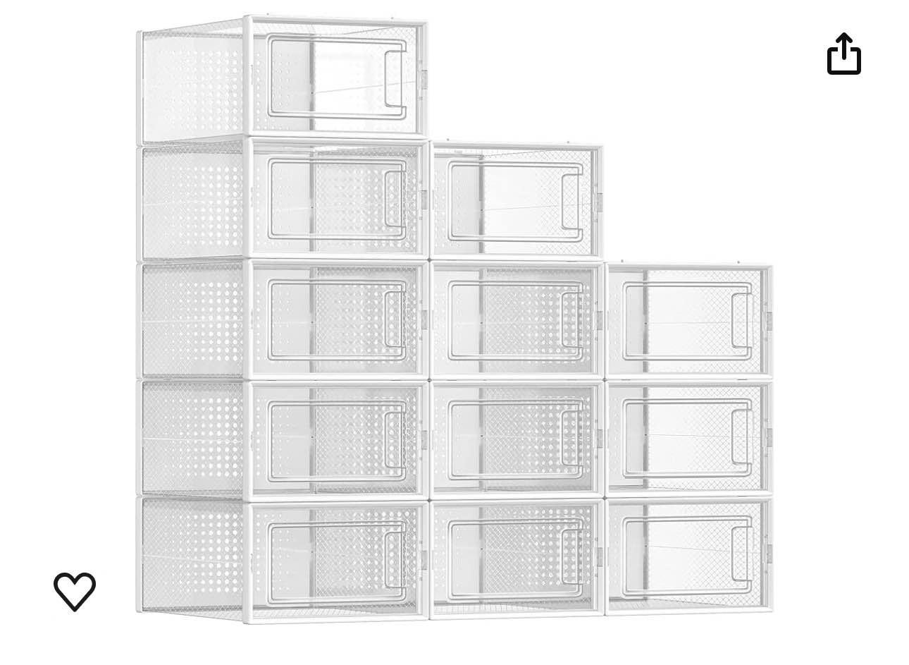 SEE SPRING  12 Pack Shoe Storage Box, Clear Plastic Stackable Shoe Organizer for Closet, Space Saving Foldable Shoe Rack Sneaker Container Bin Holder