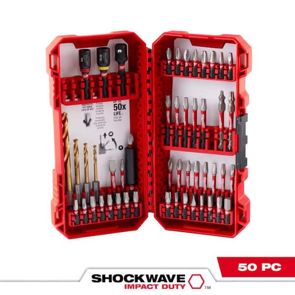 Milwaukee 48-32-4024 50-Piece Shockwave Impact Duty Drill and Drive Set w/ Torx, Phillips, Square, Slotted Insert and Power Bits