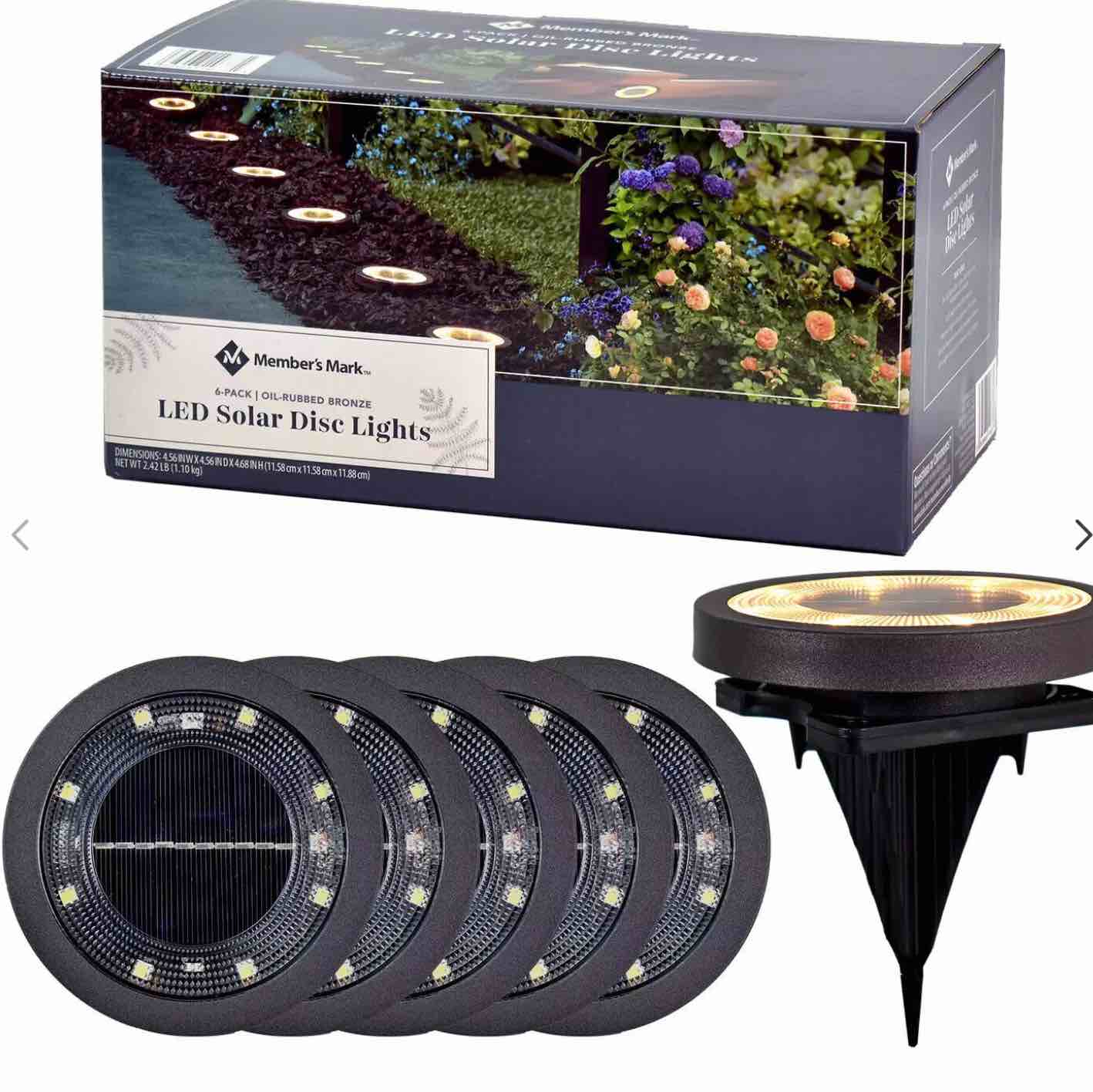 Member's Mark 6 Piece LED Solar Disc Lights - Oil-Rubbed Bronze