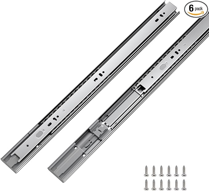 6 Pairs LONTAN 22 Inch Soft Close Drawer Slides Dresser Drawer Slides - Heavy Duty Drawer Slides Metal Ball Bearing and Full Extension Cabinet Drawer Slides Kitchen 100 LB Capacity
