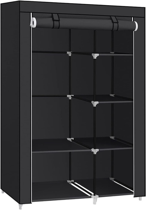 SONGMICS Portable Closet, Clothes Storage Organizer with 6 Shelves, 1 Clothes Hanging Rail, Non-Woven Fabric Closet, Metal Frame, 17.7 x 41.3 x 66.1 Inches, Black URYG085B02