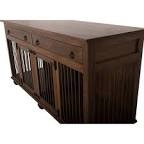 Dog Crate Furniture - Indoor Wooden Dog Kennel With 4 Drawers & And 2 Sliding Barn Doors - For Small Medium Large Dogs - 83”X31.5”X35.6”H