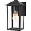 1-Light 12 in. Black Hardwired Transitional Outdoor Wall Lantern Sconce Light with Clear Glass