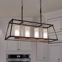  Zevni 28.5 in. 4-Light Black Island Chandelier Lighting, Seeded Glass Cage Pendant Light, Modern Gold Linear Hanging Light