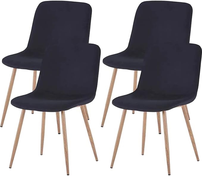 asunflower Velvet Kitchen Side Chair Set of 4 Black Dining Room Chair Padded Dining Chairs with Metal Legs