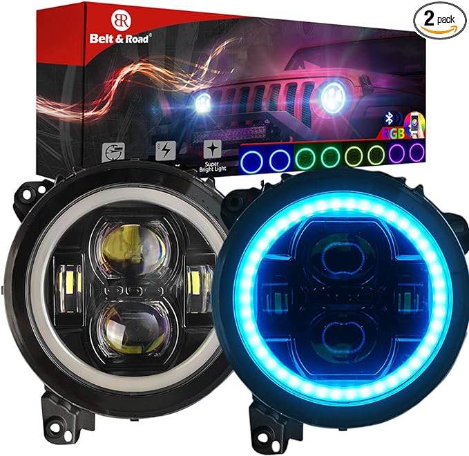 For Je ep JL 9 inch LED Headlight- DOT RGBW Halo Headlight for 2018 2019 2020 2021 Wrangler JL Headlight JL Headlight Sahara Rubicon Gladiator JT Headlight replacemant
