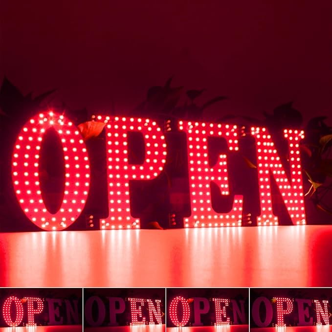 Large LED Open Signs for buiness with 13 Scene Modes, 30" x 10" Unique Design Red Open Sign for Business Hour Open Sign for Window Stores Retail and Restaurant