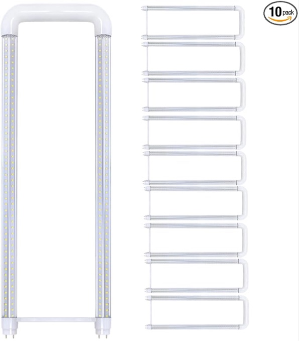 10 Pack 25W U Bend LED Tube Light T8 (60W Equivalent), V Shape, High Output 3375 LM 5000K Daylight,Medium Bi-Pin Base, Fluorescent Tubes Replacement, Ballast Bypass