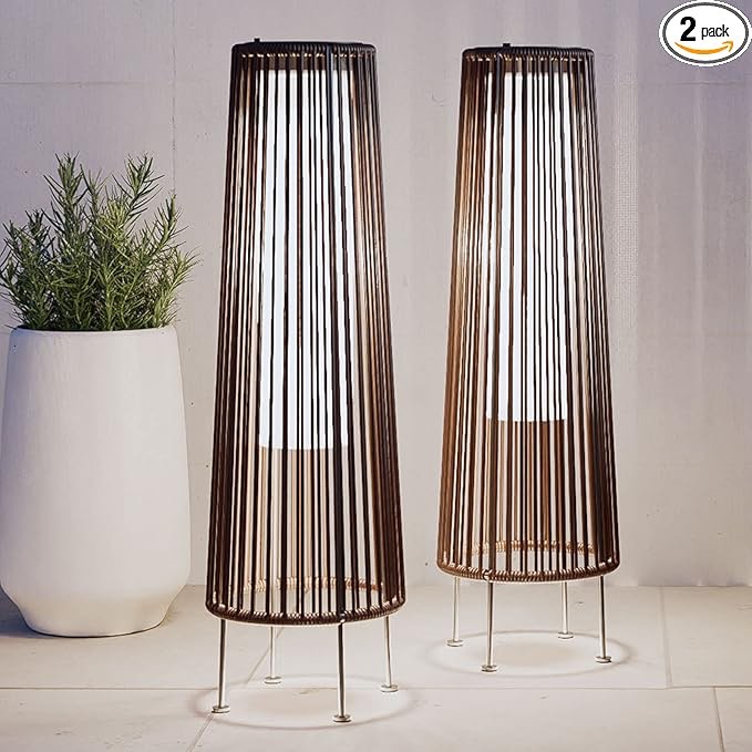 Grand patio Outdoor Floor Solar Light 2-Pack, Wicker Solar Patio Lamp Waterproof Outside Solar Deck Lamp for Porch, Yard, Garden, Lawn Decorations - Dark Brown, Gordes 2 PCS