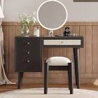 39" Retro Bohemian Style Wooden Makeup Vanity Set with Charging Plug&USB Port and Stool