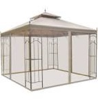 Outsunny 10 ft x 10 ft Brown Outdoor Patio Gazebo Canopy with Removable Mesh Curtains & Display Shelves