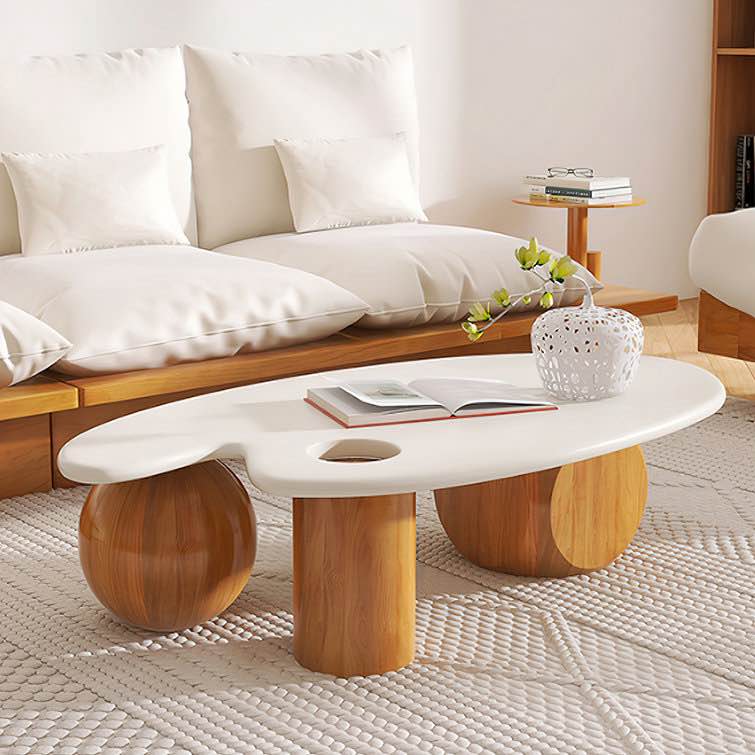 12.20" H x 55.12" W x 27.56" D White Oval Coffee Table with Original Wooden Legs