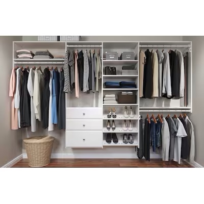 10 ft closet 6-ft to 10-ft W x 6-ft H White Solid Shelving Wood Closet System incomplete 