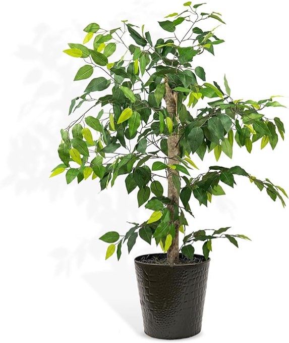 4FT Artificial Ficus Tree in Black Metal Pot – Natural Wood Trunk w/Lifelike Foliage & Branches – Faux Indoor Tree or Fake House Plant for Décor at Home, Office, Living Spaces – by LCG Florals