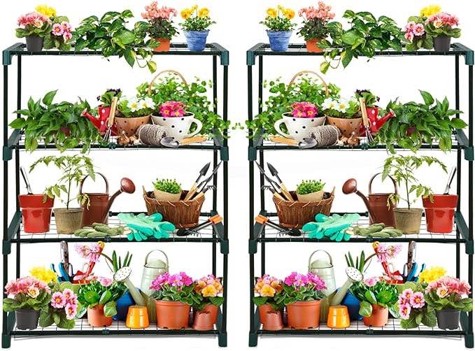 EAGLE PEAK Greenhouse Shelving Staging Double 4 Tier, Outdoor/Indoor Plant Shelves, 30"x12"x42",