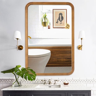 Chavonda Round Corner Rectangle Solid Wood Wall Mirror