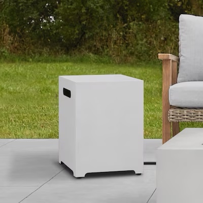 Real Flame White Steel Propane Tank Cover for 20 lb LP Gas Tank - Includes Tank Seat and Leveling Feet