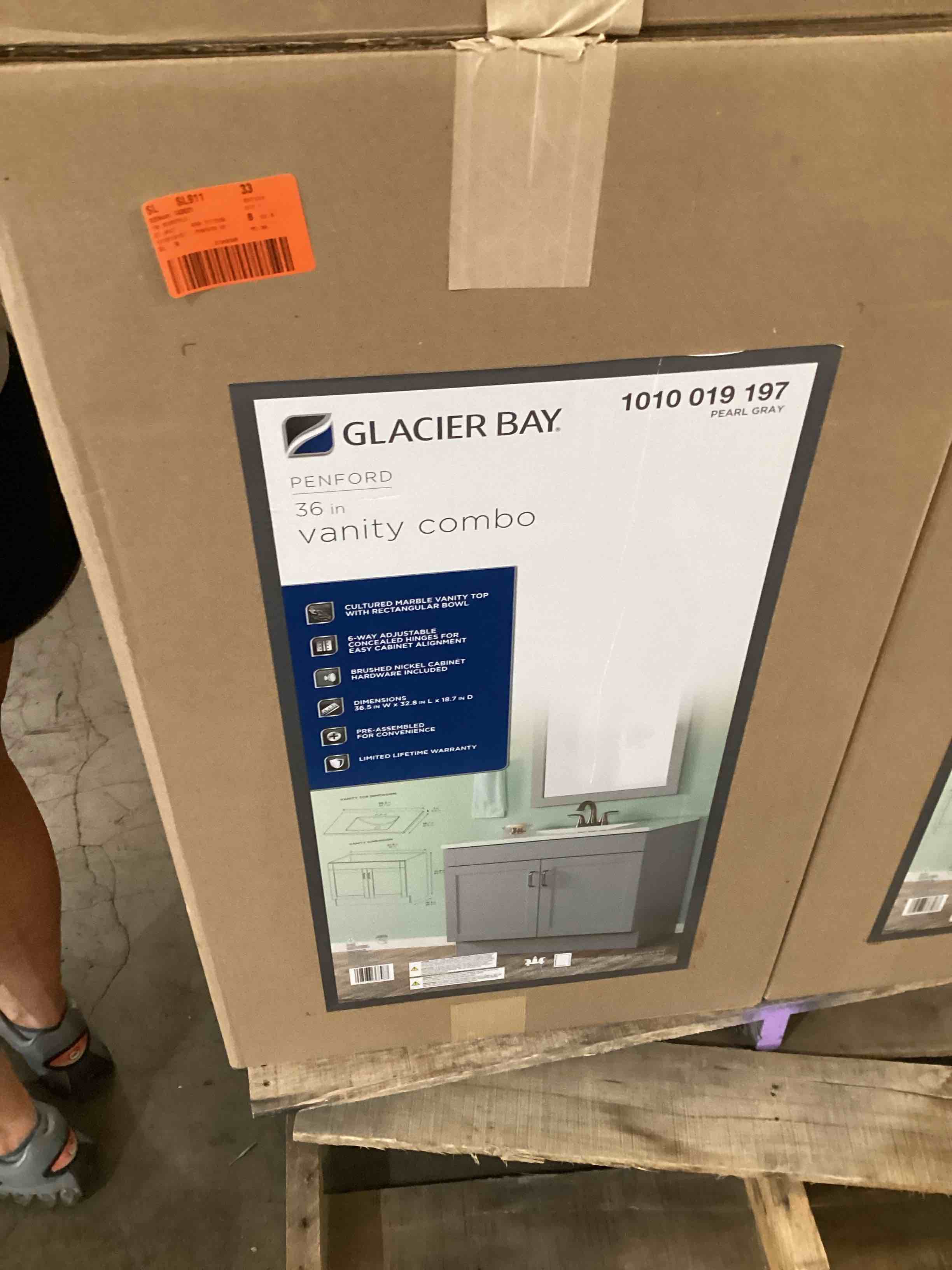  Glacier Bay Penford 37 in. W x 19 in. D x 33 in. H Single Sink Freestanding Bath Vanity in White with White Cultured Marble Top