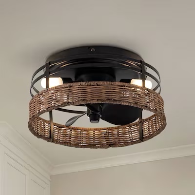 Parrot Uncle Fandelier 12.5-in Matte Black Indoor Flush Mount Cage Ceiling Fan with Light and Remote (3-Blade)