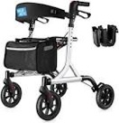 WALK MATE Rollator Walkers with Seat Back Support for Seniors Adults, 8 Inch Wheels Rolling Walker Compact Folding Design Lightweight Mobility Walking Aid Aluminium Frame, White