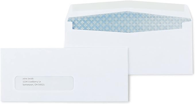 Staples 918179 Left Window Security-Tint Gummed Check-Size #8-5/8 Envelopes 500/Box