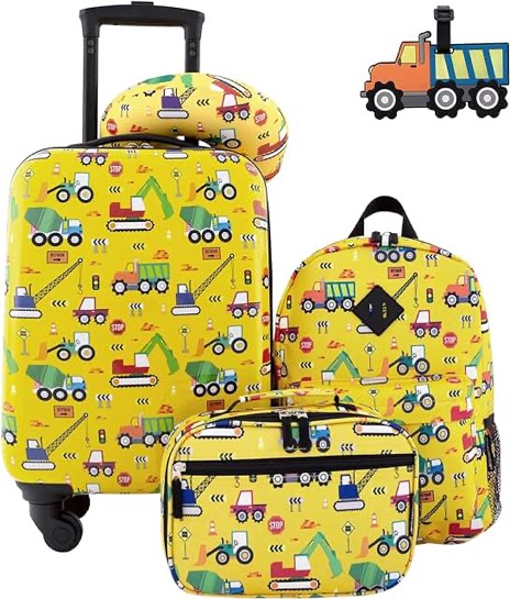 Redbaker 6 Pcs Kids Luggage Set 18 Inch Kids Rolling Luggage Gift for Christmas Kids Suitcase for Girls Boys Kids Suitcase(Yellow, Car Style)
