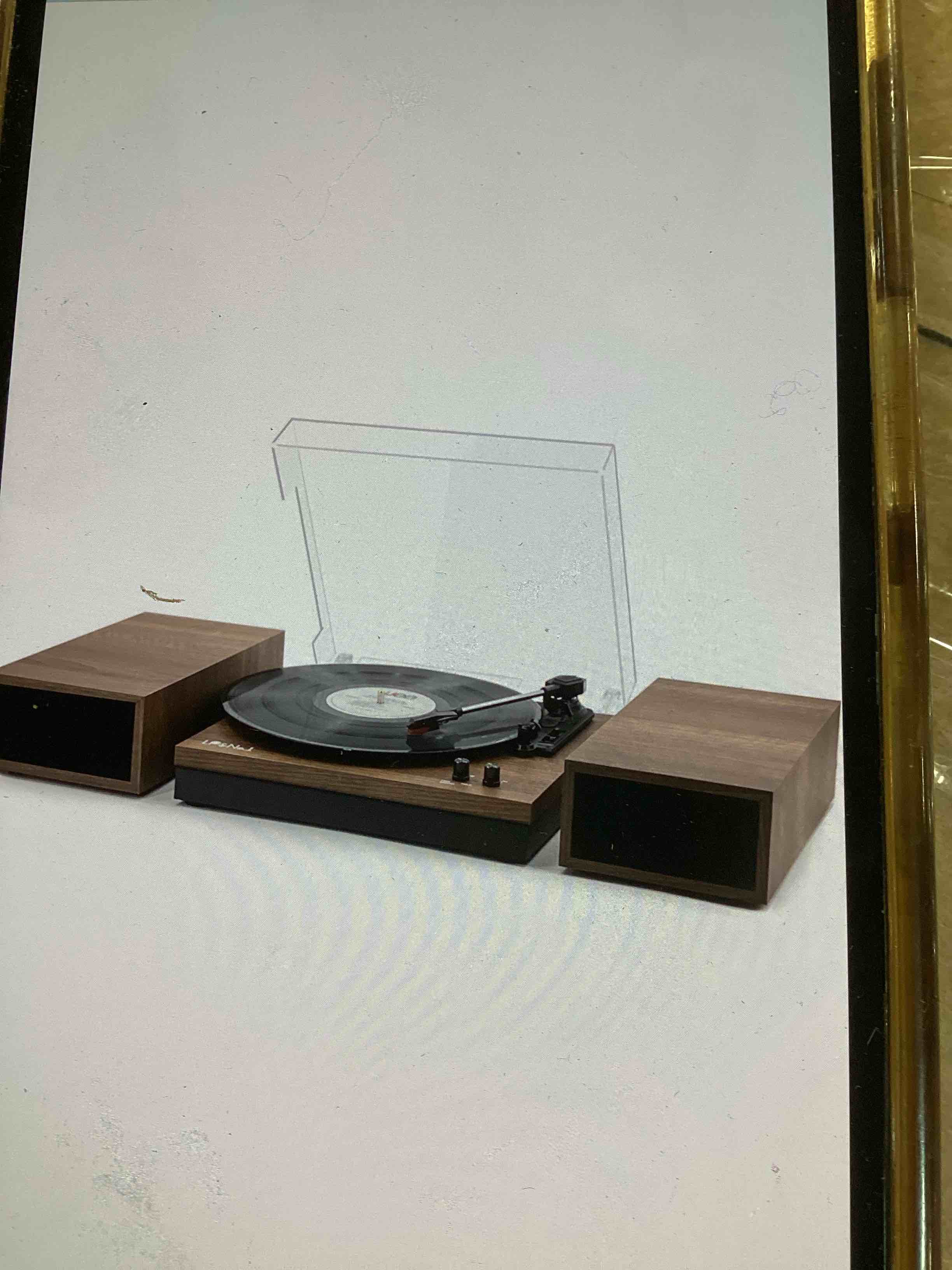 LP&NO.1 Vintage Record Player with Dual External Speakers,Wireless Turntable with RCA Output & Wireless Input,Walnut Wood