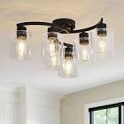 Eatich Semi Flush Mount Ceiling Light, 6 Lights Hallway Light Fixture Ceiling with Clear Glass Shade, Modern Light Fixtures Ceiling Mount for Kitchen Hallway