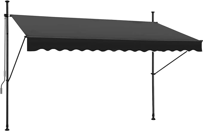 JEKITO Manual Retractable Awning â€“ 59â€? Non-Screw Outdoor Sun Shade â€“ Adjustable Pergola Shade Cover with UV Protection â€“ 100% Polyester Made Outdoor Canopy â€“ Ideal for Any Window or Door Black