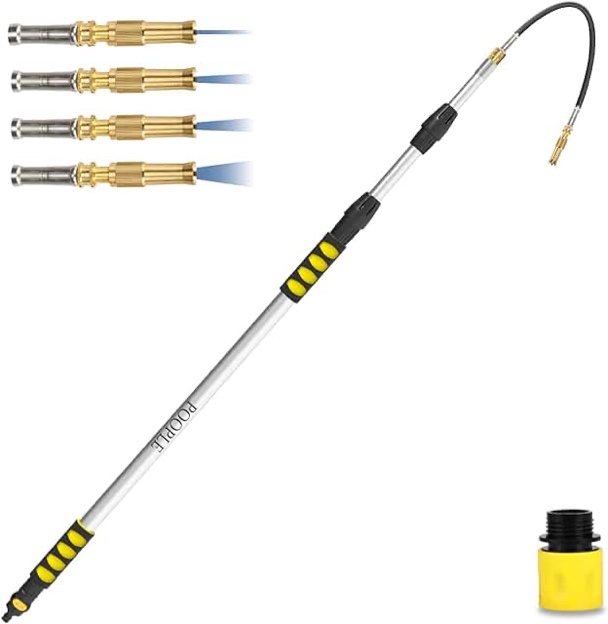 POOPLE 12FT Telescopic Gutter Cleaning Tools from the Ground, Rain Gutter Cleaners Tool with Hose Copper Attachment, Long Reach Gutter Cleaner Wand with Extension Pole