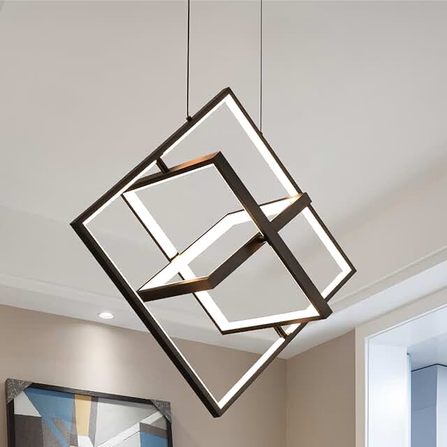 Fang Yan Mei Modern Black LED Chandelier Dimmable LED Pendant Light Kitchen Island Square Chandeliers for Dining Room Contemporary Hanging Light Fixtures for Kitchen,Bedroom,Living Room 3000-6000k