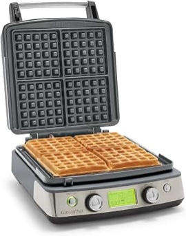 GreenPan Elite 4-Square Belgian & Classic Waffle Iron, Healthy Ceramic Nonstick Aluminum Dishwasher Safe Plate, Adjustable Shade/Crunch Control, Wont Overflow, Easy Clean, Breakfast,PFAS-Free,Graphite 4-Square Waffle Iron Graphite