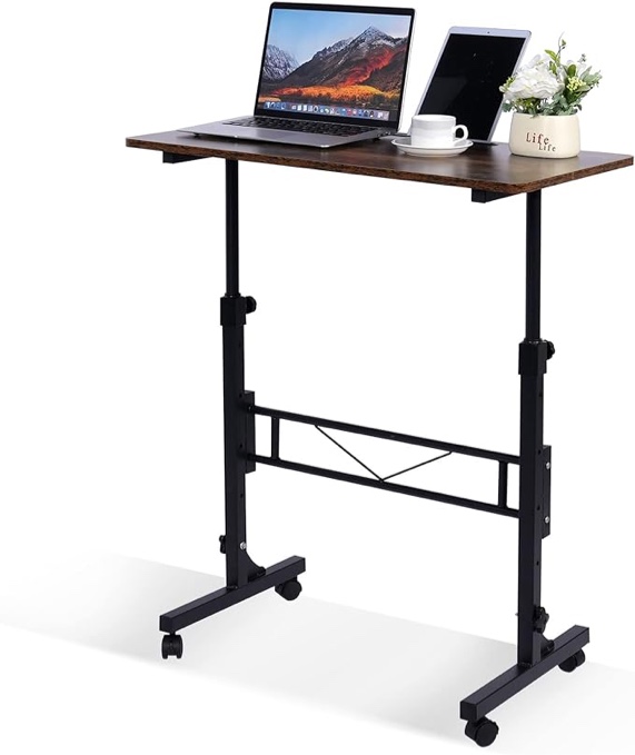 Standing Desk Adjustable Height, Mobile Stand Up Desk with Wheels Small Computer Desk Rolling Desk, Portable Laptop Desk Black Standing Table Sit Stand Home Office Desks 16"x31.5" Height 27"-43.5"