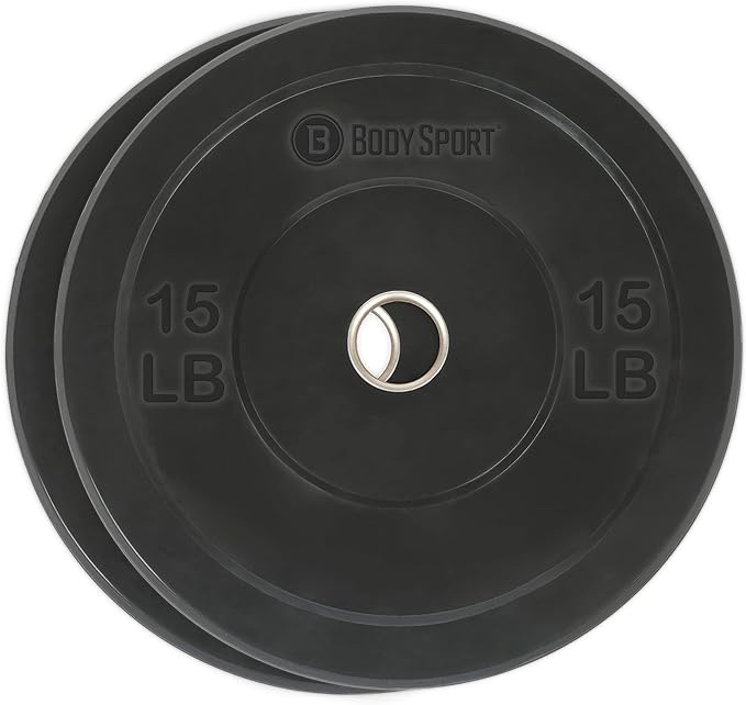 Body Sport 2” Rubber Olympic Bumper Plate Plate Set – Bumper Weight Plates – Set of Free Weights for Strength Training – Impact Absorbing Bumper Plates with Stainless Steel Insert