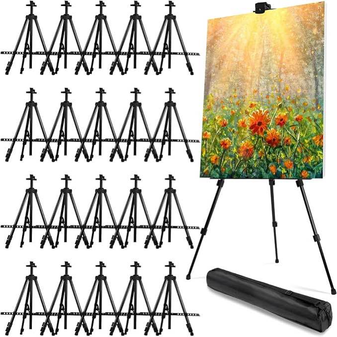 Qunclay 20 Pack Artist Easel Stand 20 to 66 Inch Adjustable Height Painting Easel Metal Tripod Easel Dry Erase Whiteboard Stand with Portable Bag for Tabletop Floor Canvas Photos Signs Displaying