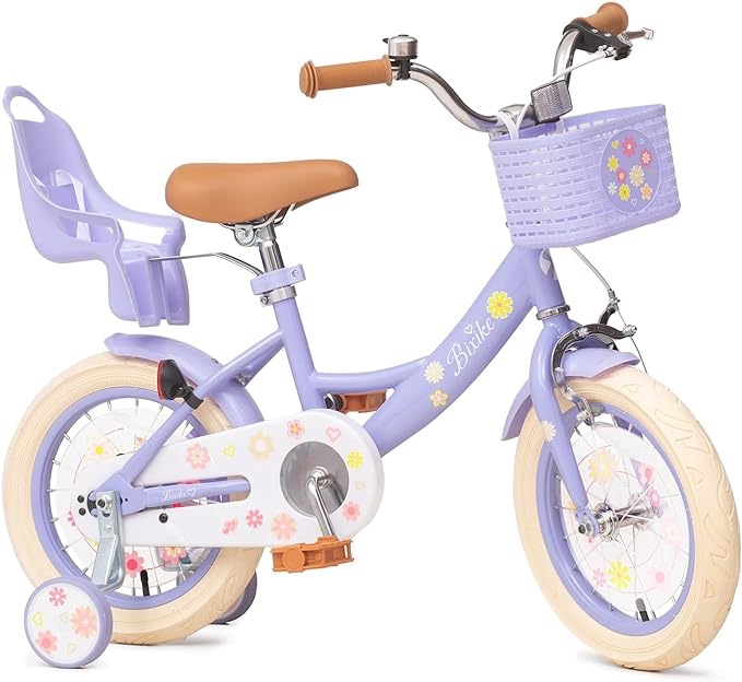 Girls Bike with Basket for Toddlers and Kids Aged 3-8 Years Old,14 and 16 Inch Kids Bike with Bell and Training Wheels, Princess Style Bicycle with Doll Seat & Daisy Prints